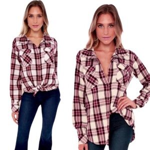 Anthropology Sanctuary Boyfriend For Life Renegade Plaid Long Sleeve Shirt NWT